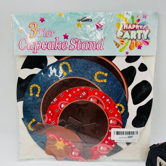 Happy Party Other - 3-Tier Cupcake Stand Happy Party Western Theme Easy To Assemble Flat Storage